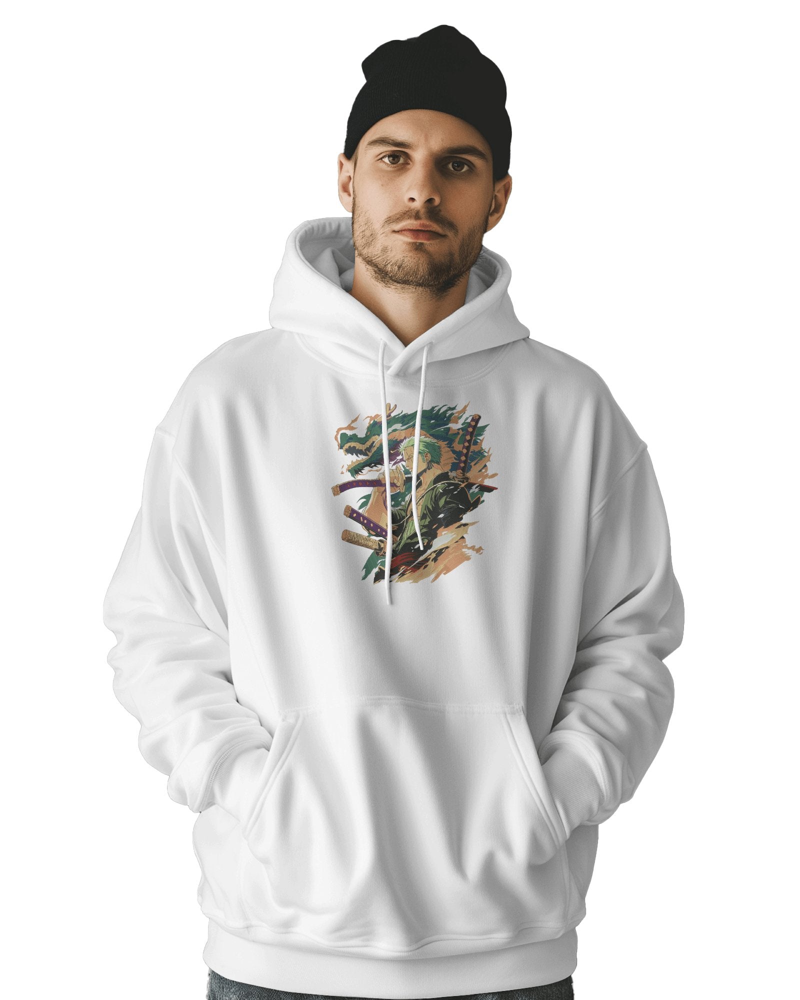 TM Signature Hoodie White / XS / Cotton Hoodie 500 GSM Zoro-Dragon Embroidered Design Hoodie 500 GSM Zoro-Dragon Embroidered Design