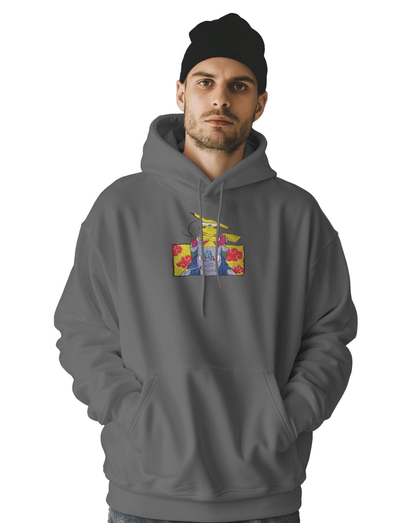 TMsignature Hoodie Gray / Cotton / XS Hoodie 500 GSM Pikachu And Bulbasaur Embroidered Design Aang Avatar -Anime Unisex Embroidered  -Hoodie |  tmsignature