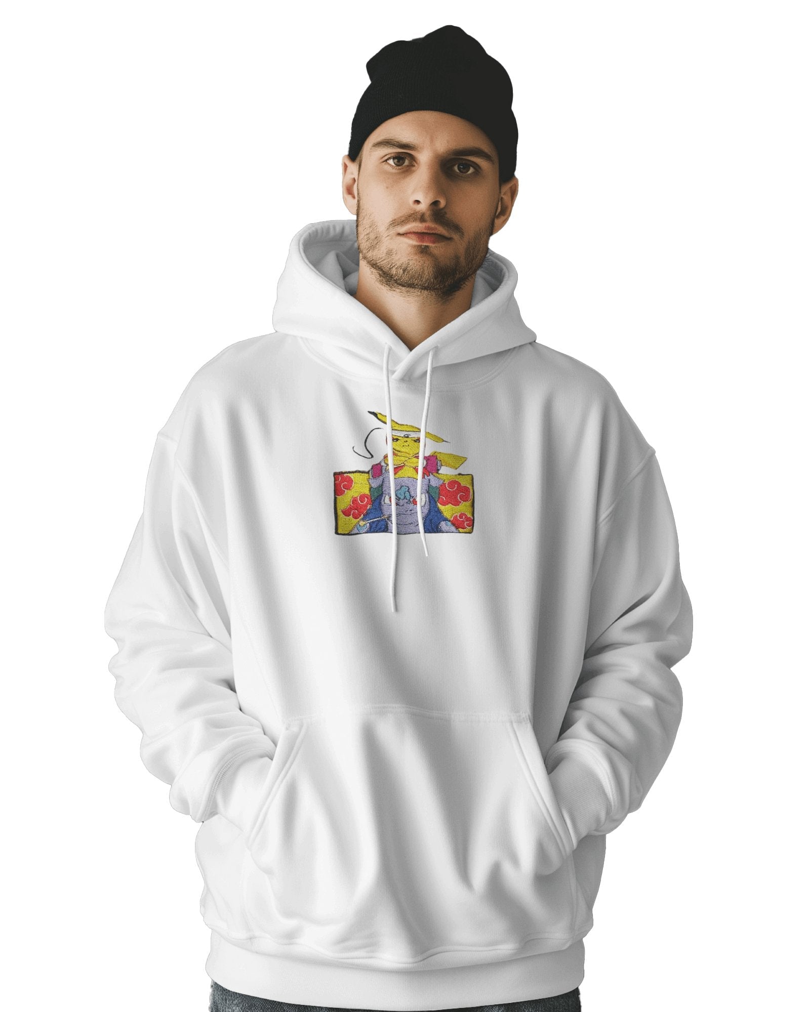 TMsignature Hoodie White / Cotton / XS Hoodie 500 GSM Pikachu And Bulbasaur Embroidered Design Aang Avatar -Anime Unisex Embroidered  -Hoodie |  tmsignature